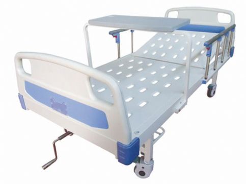 點擊查看詳細信息<br>標題：ABS床頭沖孔單搖護理床（帶輪子、護欄、餐桌） 閱讀次數：3056